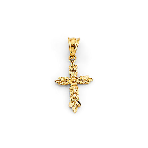 14K Yellow Gold Leaf Cross Pendant