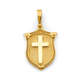 14K Yellow Gold Shield With Cross Pendant