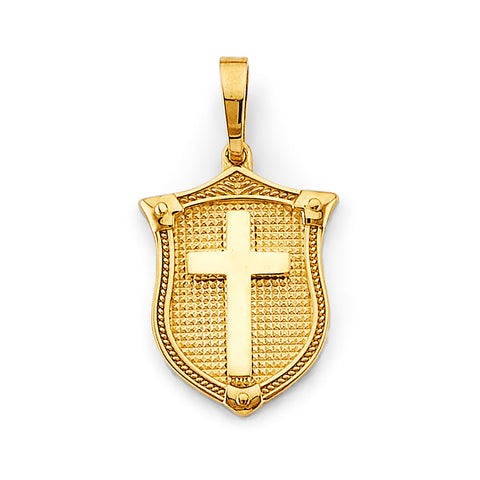 14K Yellow Gold Shield With Cross Pendant