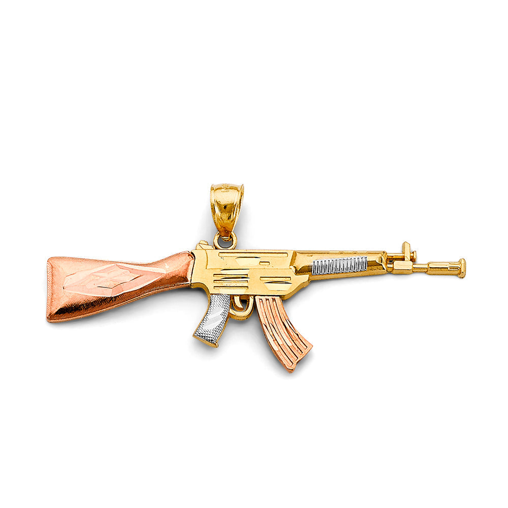 14K Tri Color Gold Rifle Gun Pendant