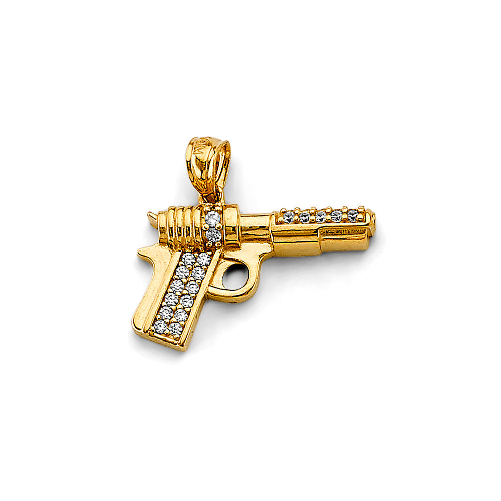 14K Two Tone Gold CZ Gun Pendant