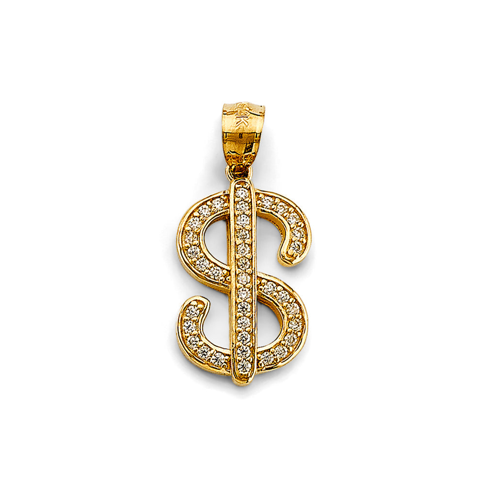 14K Yellow Gold CZ Dollar Sign Pendant