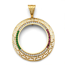 Load image into Gallery viewer, 14K Yellow Gold CZ Greek Coin Frame Pendant