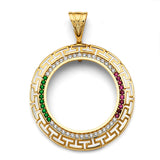 14K Yellow Gold CZ Greek Coin Frame Pendant