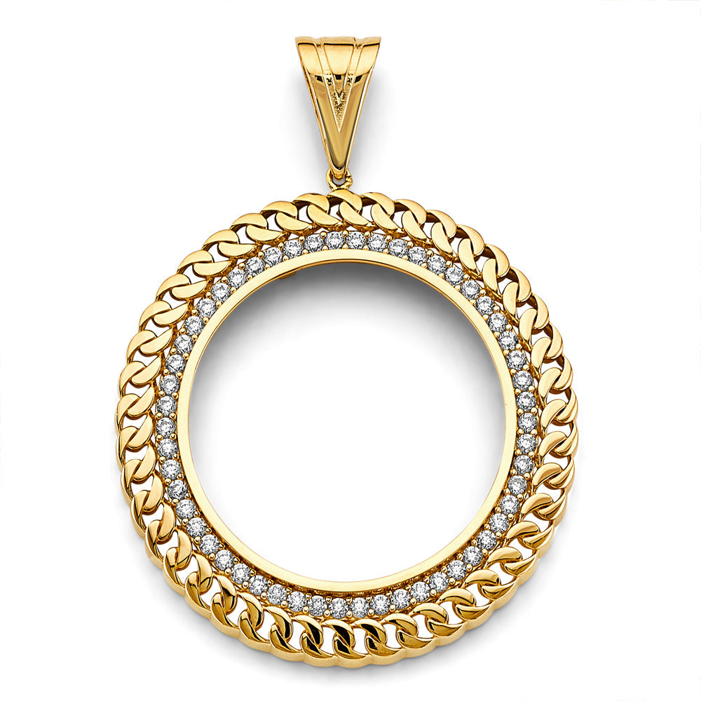 14K Yellow Gold CZ Link Coin Frame