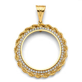 14K Yellow Gold CZ Rope Coin Frame