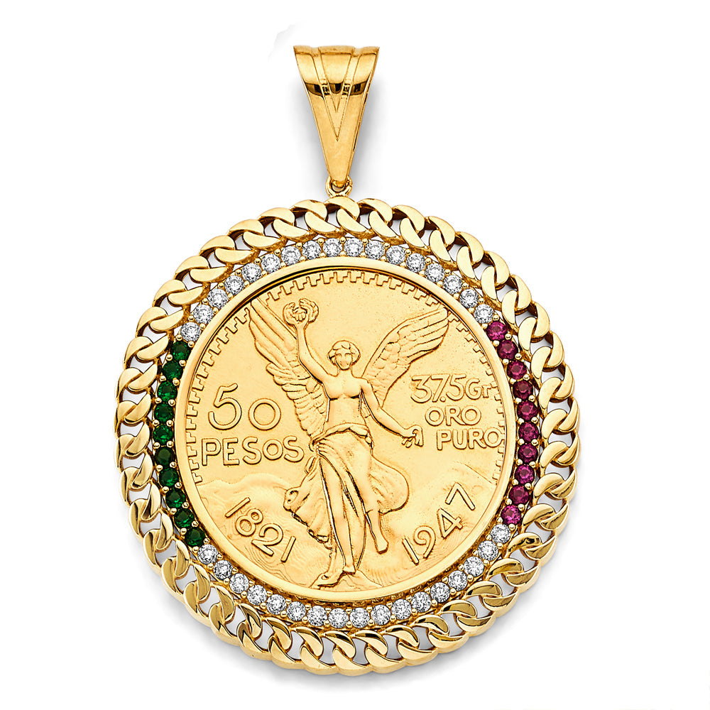 14K Yellow Gold 52mm CZ Link Coin Frame