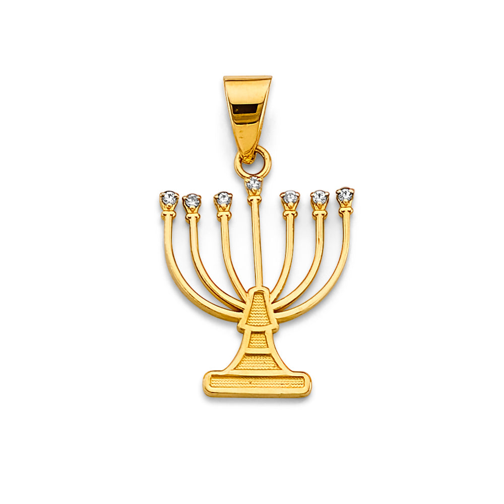 14K Yellow Gold 15mm CZ Menora Pendant