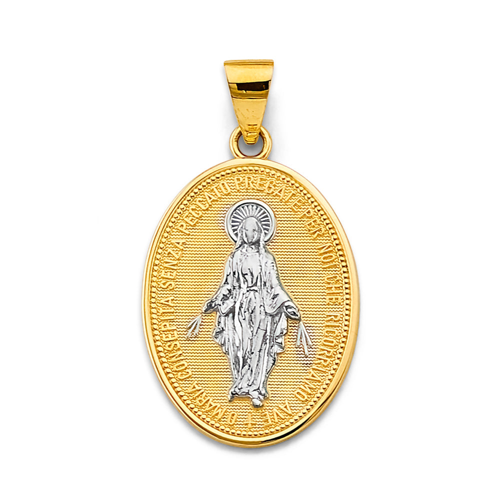 14K Two Tone Gold Virgin Mary Medal Pendant