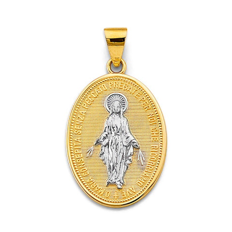 14K Two Tone Gold Virgin Mary Medal Pendant