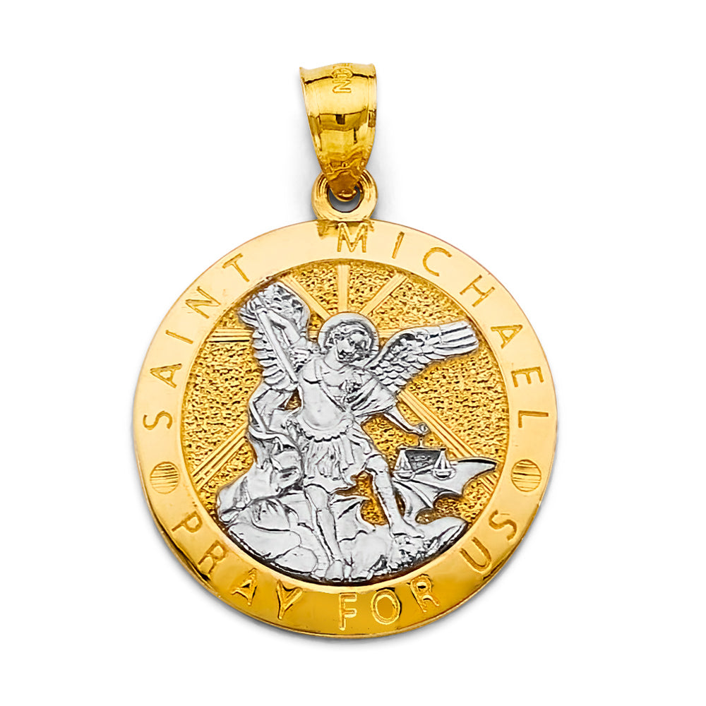 14K Two Tone Gold Saint Michael Medal Pendant