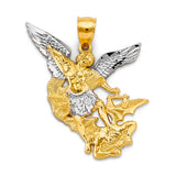 14K Two Tone Gold 25mm Saint Michael Pendant