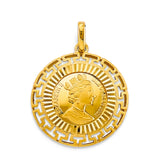 14K Yellow Gold Greek Queen Elizabeth Pendant