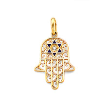 Load image into Gallery viewer, 14K Yellow Gold CZ Enamel Hamsa Hand Pendant