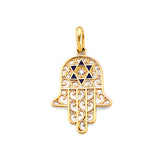 14K Yellow Gold CZ Enamel Hamsa Hand Pendant