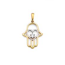 Load image into Gallery viewer, 14K Two Tone  Gold CZ Hamsa Hand Pendant