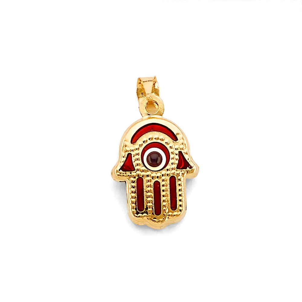 14K Yellow Gold Red Evil Eye Hamsa Pendant