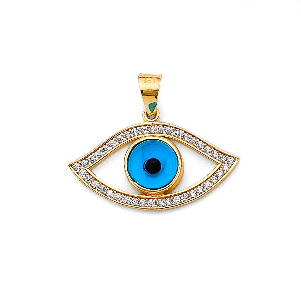 14K Two Tone Gold CZ Evil Eye Pendant