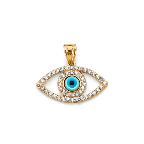 14K Yellow Gold CZ Evil Eye Pendant