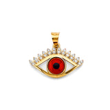 14K Yellow Gold CZ Red Evil Eye Pendant