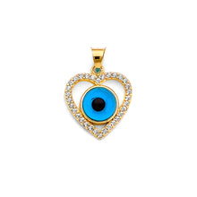 Load image into Gallery viewer, 14K Two Tone Gold CZ Heart Evil Eye Pendant