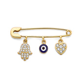 14K Yellow Gold CZ Hang On Pin Pendant