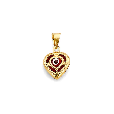 14K Yellow Gold 10mm Heart Evil Eye Pendant