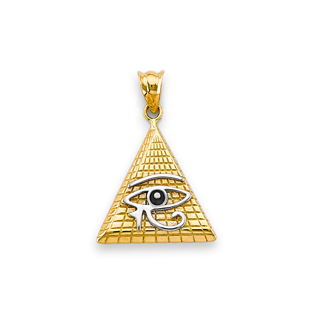 14K Two Tone Gold Eye Of Horus Egyptian Pyramid Pendant