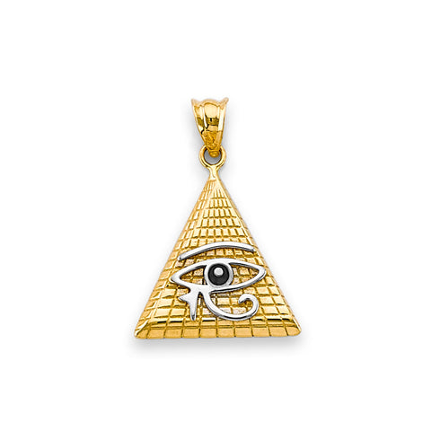 14K Two Tone Gold Eye Of Horus Egyptian Pyramid Pendant