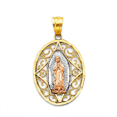 14K Tri Color Gold 17mm Guadalupe Pendant