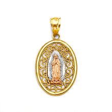 Load image into Gallery viewer, 14K Tri Color Gold Guadalupe 15mm Pendant