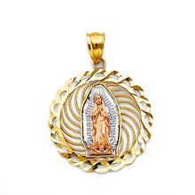 Load image into Gallery viewer, 14K Tri Color Gold Round Guadalupe Pendant