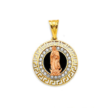 Load image into Gallery viewer, 14K Two Tone Gold CZ Onyx Guadalupe Pendant