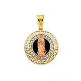 14K Two Tone Gold CZ Onyx Guadalupe Pendant