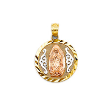 Load image into Gallery viewer, 14K Tri Color Gold Round 17mm Guadalupe Pendant