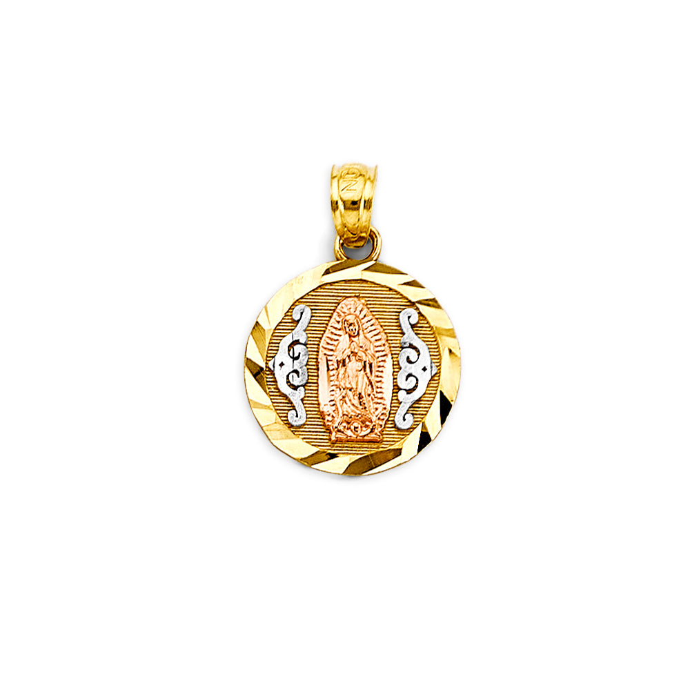 14K Tri Color Gold Round 13mm Guadalupe Pendant