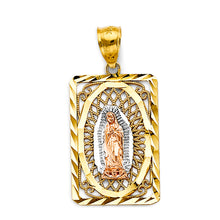 Load image into Gallery viewer, 14K Tri Color Gold Rectangle Guadalupe Pendant