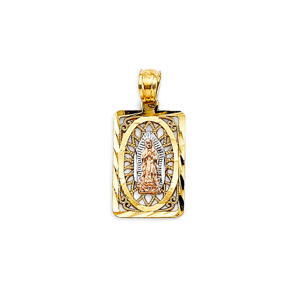 14K Tri Color Gold Rectangle 1mm Guadalupe Pendant