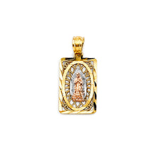 Load image into Gallery viewer, 14K Tri Color Gold Rectangle 1mm Guadalupe Pendant