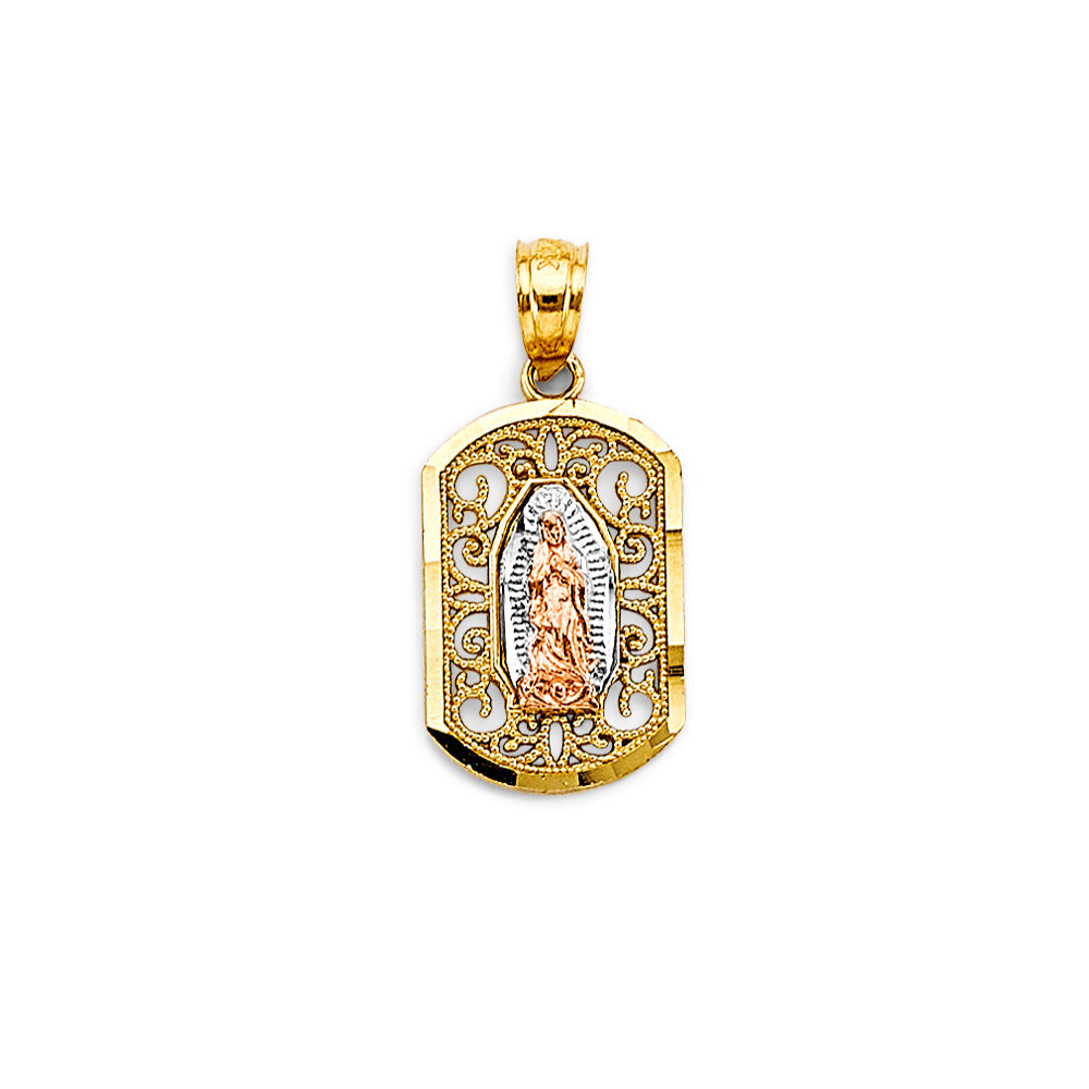 14K Tri Color Gold 10mm Guadalupe Pendant