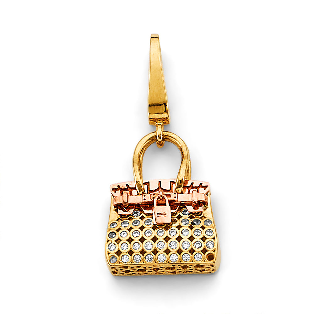 14K Tri Color Gold CZ Purse Clip Charm