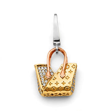 Load image into Gallery viewer, 14K Tri Color Gold 15mm CZ Purse Clip Charm