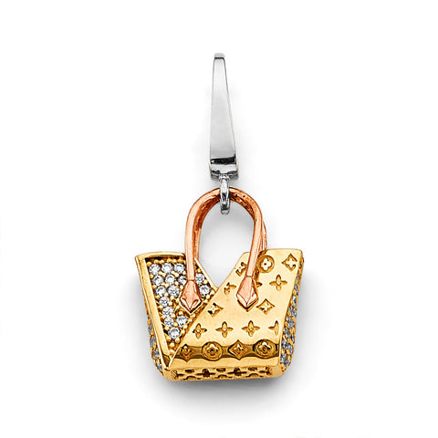 14K Tri Color Gold 15mm CZ Purse Clip Charm