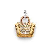 14K Tri Color Gold CZ Purse Charm