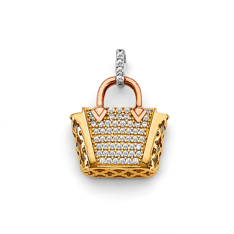 14K Tri Color Gold CZ Purse Charm