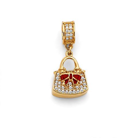 14K Yellow Gold CZ Purse Charm