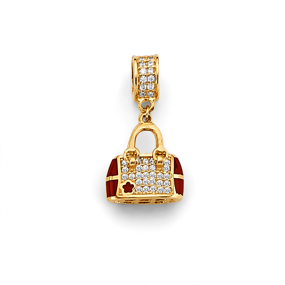 14K Yellow Gold 10mm CZ Purse Charm