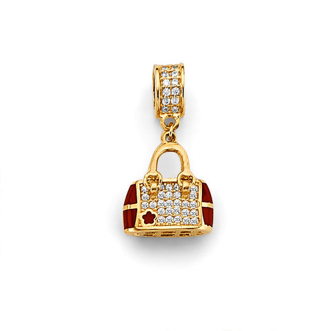 14K Yellow Gold 10mm CZ Purse Charm