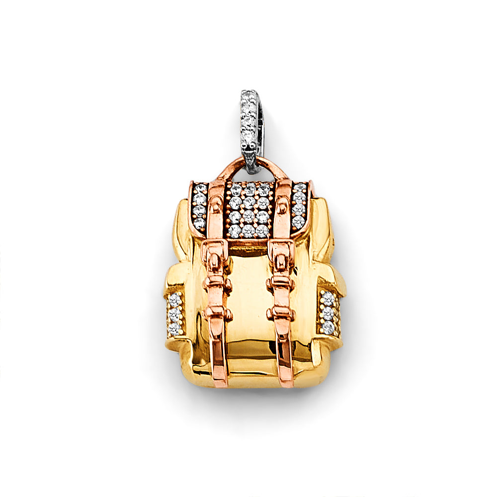 14K Tri Color Gold CZ Bag Charm