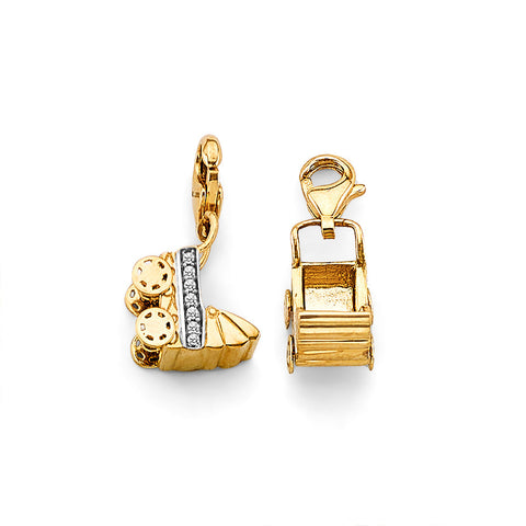 14K Two Tone Gold CZ Baby Carriage Charm